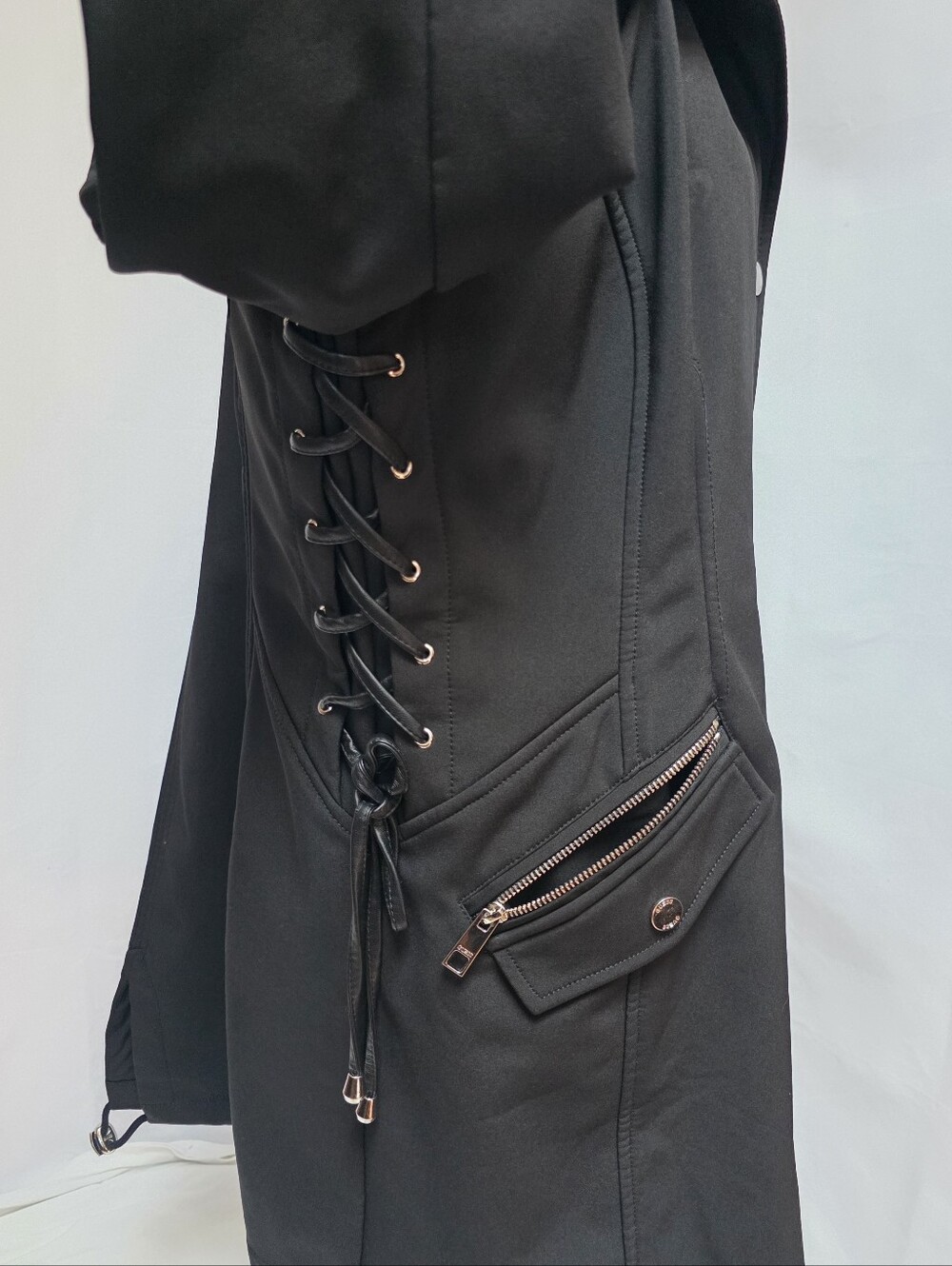 Guess Women's Black Softshell Fleece Lined Lace-Up Coat Jacket XL - Picture 2 of 9